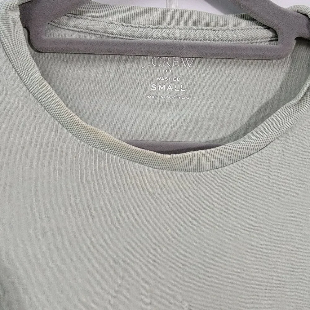J. Crew Shy Green 100% Cotton Washed Tee Shirt Long Sleeve Crew Neck Man's Sz S